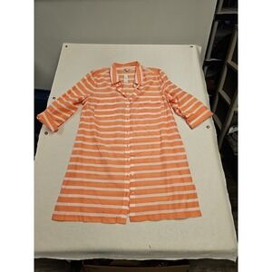 Talbots Shirt Dress Womens Large Peach Stripe Button Front Roll Sleeve New